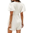 thumbnail image 3 of Summer Short Sleeve Women V-neck Solid Bow Front  Jumpsuit, 3 of 7