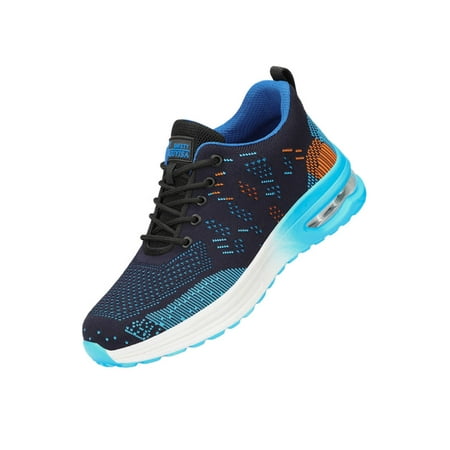 

Lacyhop Men Work Shoes Breathable Safety Shoe Lace Up Working Sneaker Construction Lightweight Protection Boot Slip Resistant Steel Toe Sneakers Black Blue 10