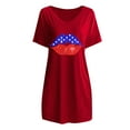 thumbnail image 4 of Wycnly Womens 4th of July Dresses Fashion Independence Day Tunic Tshirt Pocket Midi Dresses Casual Lips Print V-Neck Short Sleeve Knee-Length Summer Dress Red s, 4 of 4