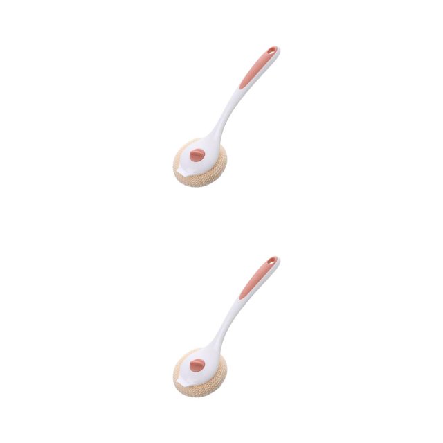Inteprter Kitchen Clean Brush Plastic Long Handle Accessories Stains Ball Scrub Scrubber Handheld Wire Cleaning Cafe Pans Oil Blanco 2Conjunto