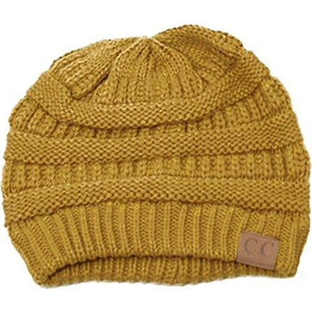 One Red Apple - Slouchy Cable Knit Beanie Skully Hat, One-Size, Mustard