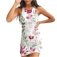 thumbnail image 2 of Fartey Bodycon Mini Dress for Women Hawaiian Style Flower Printed Party Dress Summer Sleeveless Crew Neck Tank Dress Slim Fit Beach Vacation Dresses Black S-2XL, 2 of 5