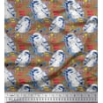 thumbnail image 1 of Soimoi Brown Japan Crepe Satin Fabric Brush Stroke,Floral & American Robin Bird Fabric Prints by Yard 42 Inch Wide, 1 of 1