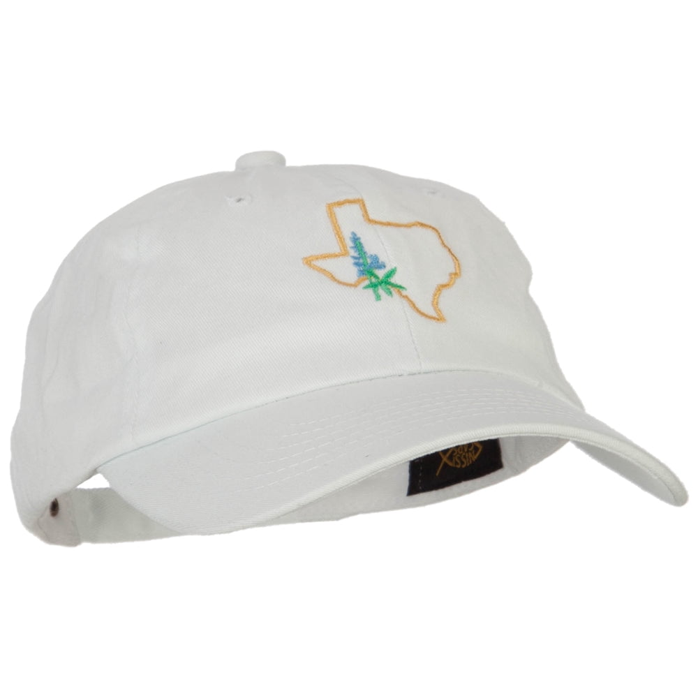 Texas Bluebonnet with Map Embroidered Unstructured Washed Cap - White OSFM