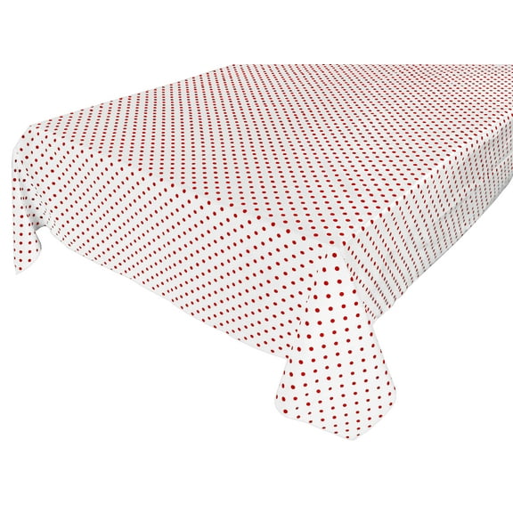 Cotton Tablecloth Polka Dots Print / Small Red Dots on White