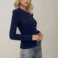 thumbnail image 2 of Women's Slim Sweater Long Sleeve Crewneck Button Down Solid Knitted Cardigan Tops Navy M, 2 of 4