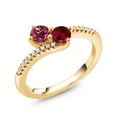 thumbnail image 2 of Gem Stone King 18K Yellow Gold Plated Silver Pink Tourmaline and Red Created Ruby Bypass Ring for Women (0.74 Cttw, Gemstone October Birthstone, Round 4MM, Size 5), 2 of 4