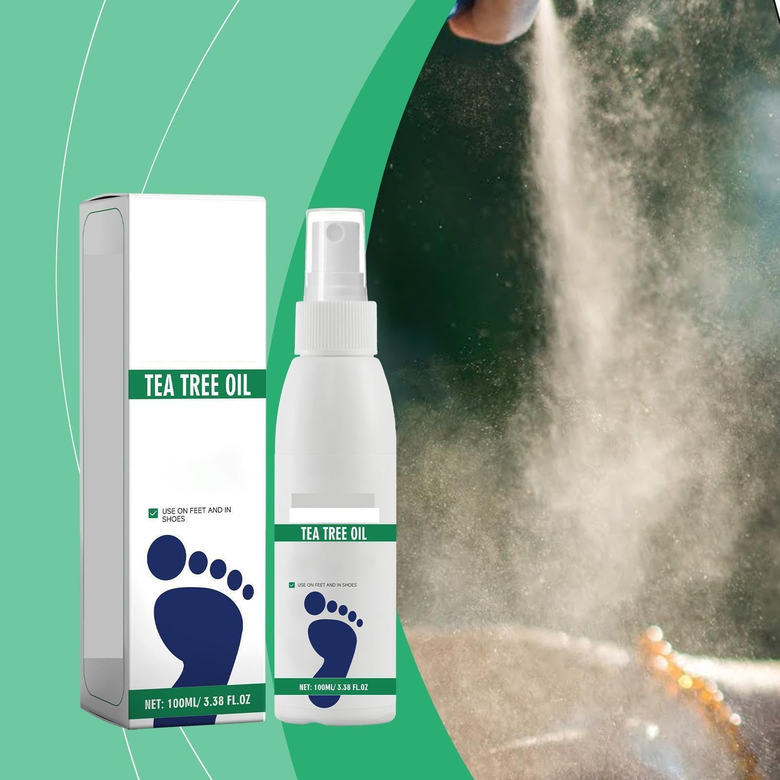 Herunwer Tea Tree Oil Foot Spray, Foot Sanitizer Spray, Foot and Nail Care Serum Kit, with Natural Tea Tree Oil and Aloe Vera Foot Spray (1Pcs)