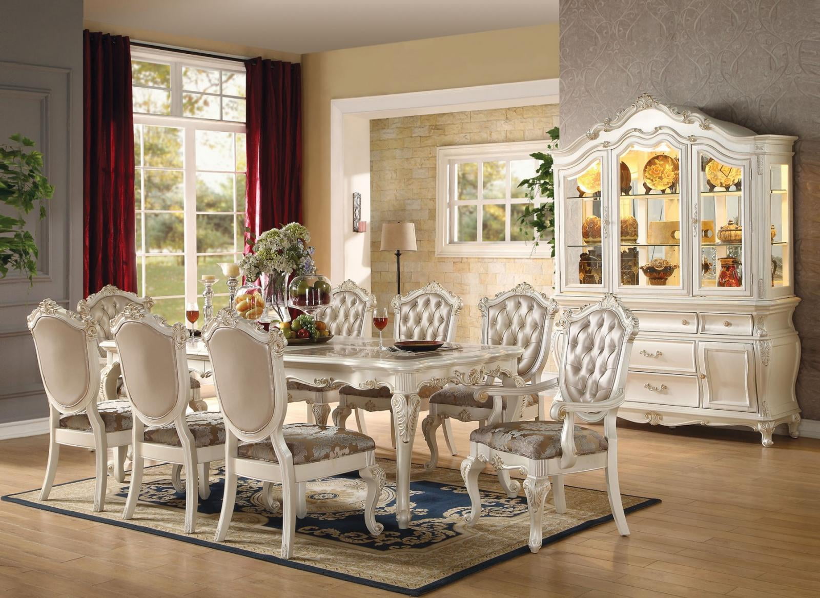 Marble And Pearl White Dining Room Set, Acme Furniture Formal Dining Room Sets