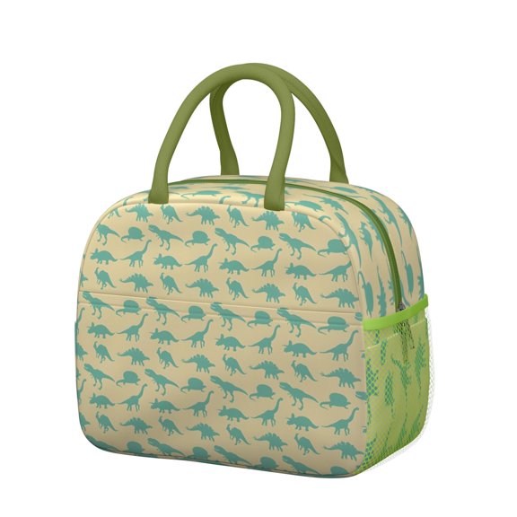 Womens LightYellow Green Dinosaurs Silhouettes Pattern Lunch Box for Work,Insulated Lunch Bag for Women,Loncheras Para Mujer,Leakproof Adult Lunch Bag for Work,Beach,Travel,Picnic,Camping
