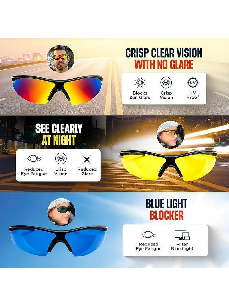 Bell Polarized Sunglasses 3Pcs HD Clear Vision Blue Light Blocker