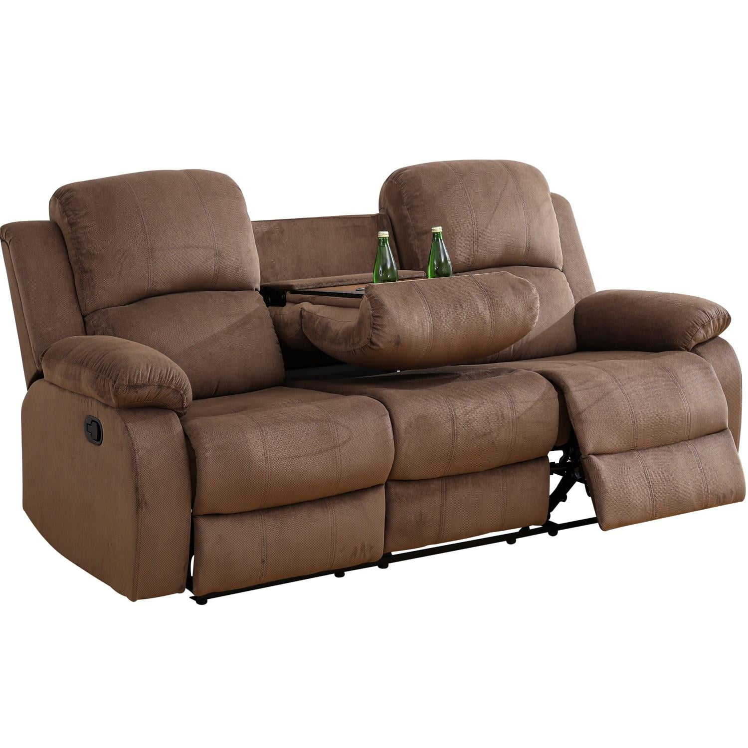 Gewnee Corduroy Upholstered Manual Reclining Sofa with 3 Recliners and Cup Holders,Coffee