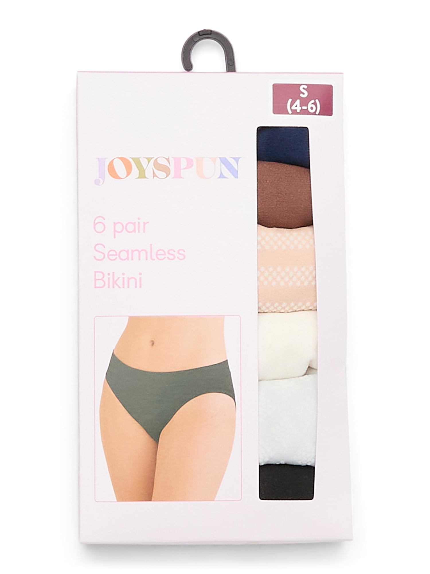 Joyspun Women's Seamless Bikini Panties, 6-Pack, Sizes XS-XXXL