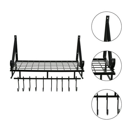 Pretyzoom 1Pc Multifunction Kitchen Storage Rack Black Metal Rack Holder
