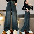 thumbnail image 6 of KAUOD Teen Girls Baggy Jeans Straight High Waist Cargo Denim Pants Kids Elastic Waist Retro Streetwear Jeans Trousers, 6 of 8