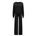 thumbnail image 4 of Scyoekwg Womens 2 Piece Sets Dressy Sweatsuit Fall Outfits Long Sleeve Tops Wide Leg Pants Fashion Casual Matching Outfits Two Piece Set (Black,Free Size), 4 of 4