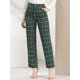 thumbnail image 5 of Pantalones largos rectos de cintura elástica con botones y cremallera de cuadros para mujer INSPIRE CHIC 2XL verde negro blanco, 5 of 8