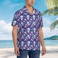 thumbnail image 3 of Honeii Skull Purple Flower Print Men’s Hawaiian Shirt,Classic Button-Down Short Sleeve Shirt, for Beach, Vacation, and Outdoor Activities,Medium, 3 of 7