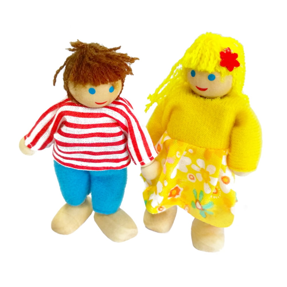 Aktudy Small Wooden Toys Set Dressed Family Dolls Children Pretend Play