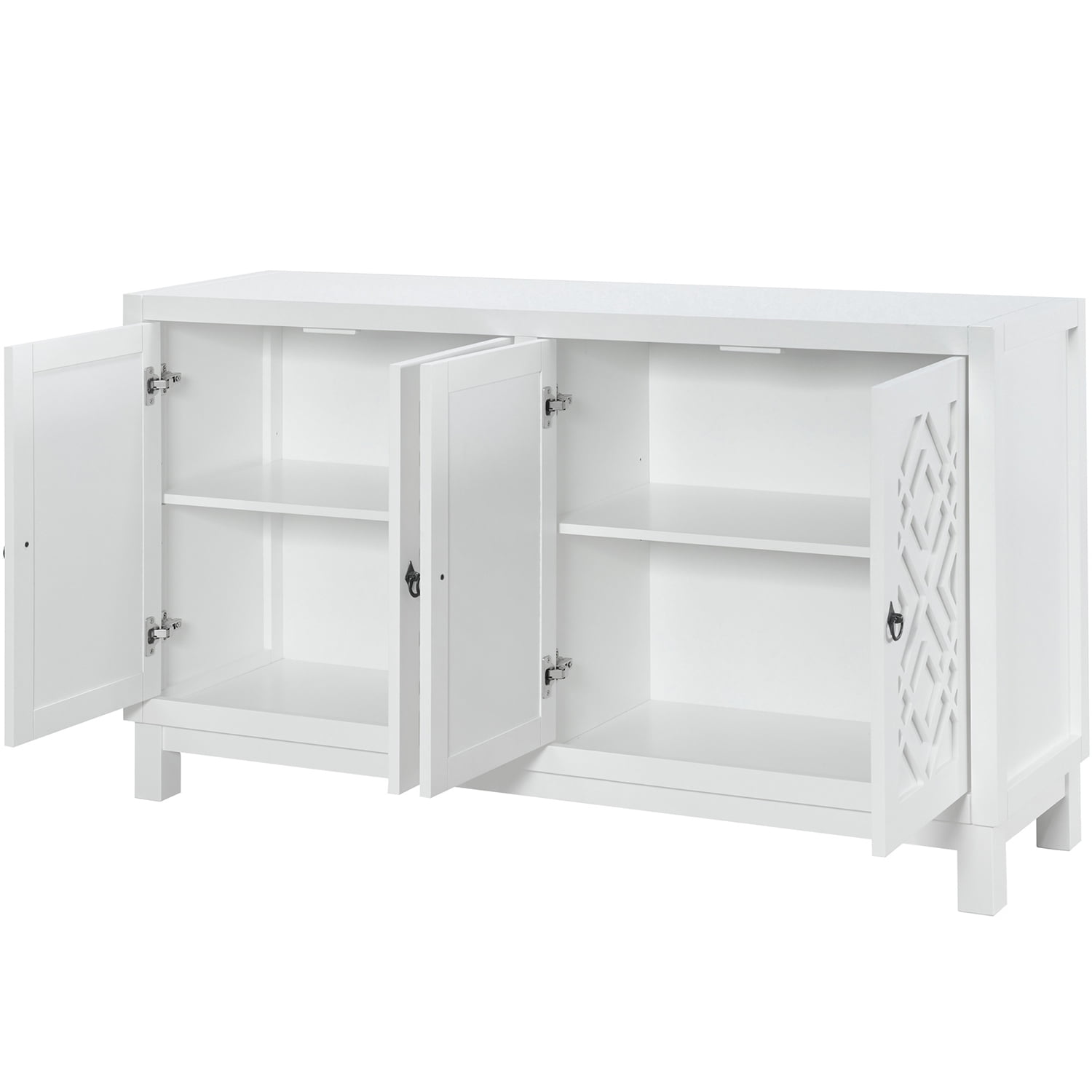 Kadyn Storage Sideboard Buffet Cabinet, 4 Door Sideboard with Pull Ring Handles, Kitchen Storage Cabinet for Living Room, White Kadyn Storage Sideboard Buffet Cabinet, 4 Door Sideboard with Pull Ring Handles, Kitchen Storage Cabinet for Living Room, White