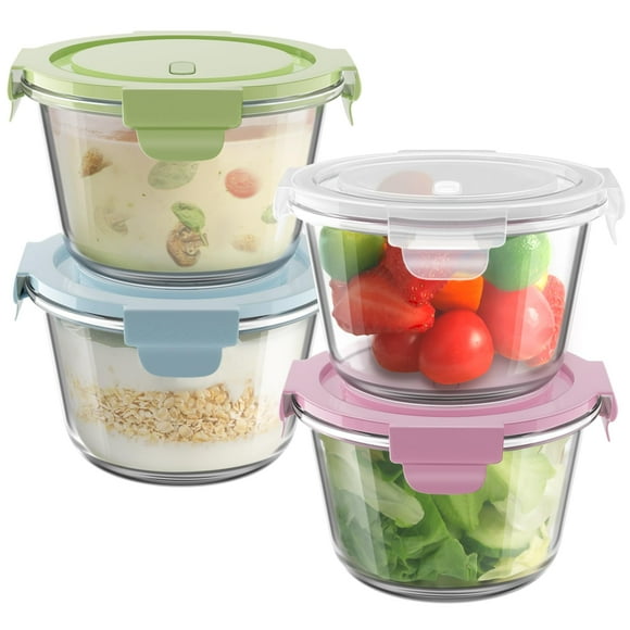 Recipientes de vidrio para preparación de comidas Freshmage para 2 tazas (paquete de 4) con tapas