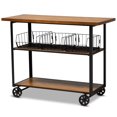 thumbnail image 1 of Baxton Studio Felix Rustic and Industrial Farmhouse Carro consola de madera con acabado marrón nogal y metal con acabado negro Baxton Studio 1.93271E11, 1 of 2