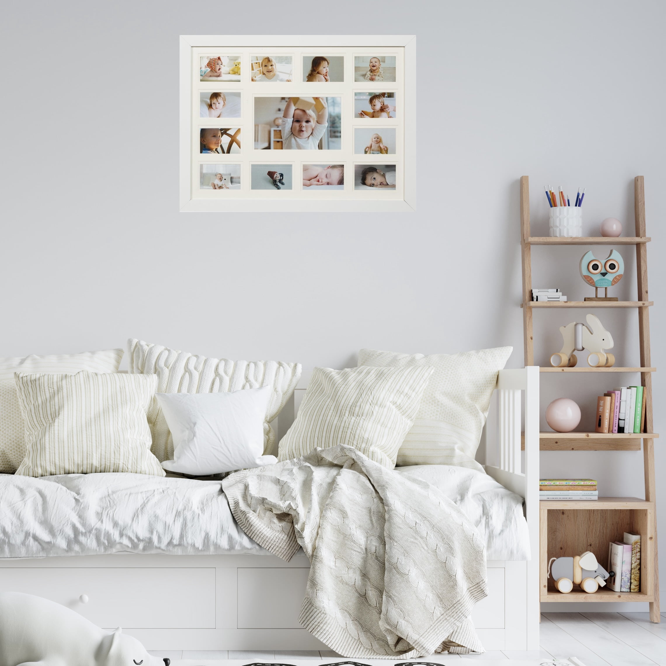 13 Opening Collage Picture Frame K-12 with Double White Mat - Displays One 4x6 and Twelve Wallet Size 2.5x3.5 - Wall Mounting, Landscape, Portrait