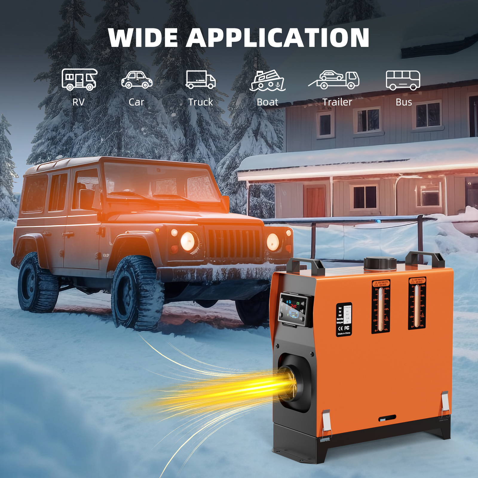 Joreek Portable Diesel Air Heater, 5 kW DC12V, Fast Heating All in One Diesel Parking Heater with Remote Control and Digital Display, Low Noise, for RV, Truck, Camper, Van, Boat and Trailer