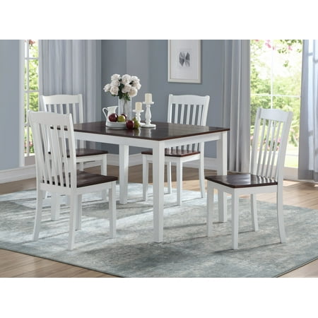 - Acme Green Leigh 5 Pieces Pack Dining Set in White and Walnut