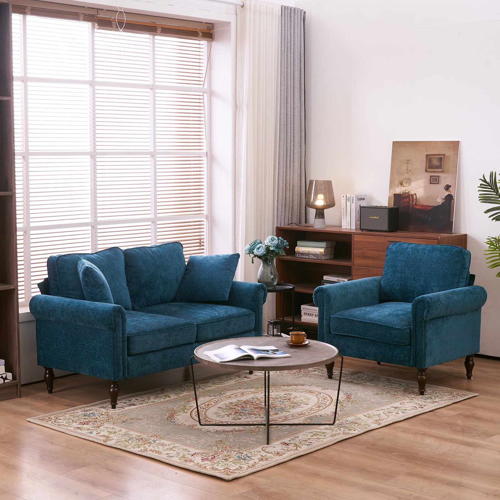 Ktaxon 2 Pieces Sofa Set with Single Accent Sofa, Loveseat for 3 Person