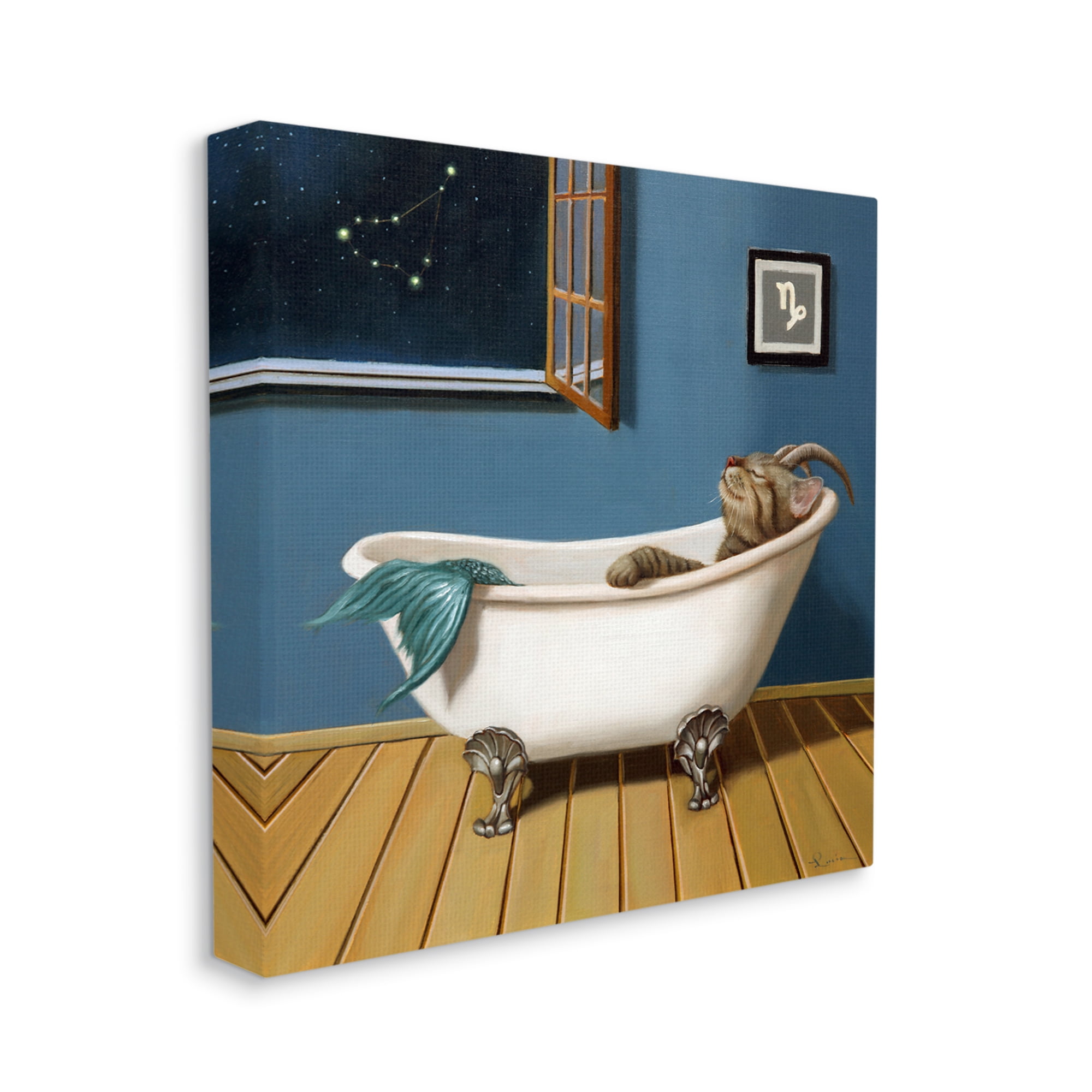 Stupell Industries Mystical Cat Mermaid Bath Capricorn Astrology Constellation Painting Gallery Wrapped Canvas Print Wall Art, Design by Lucia Heffernan