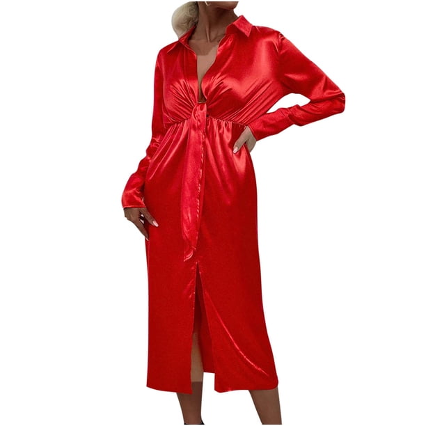 Vestido de mujer Fridja Color sólido sexy con cuello en V profundo nudo de corbata