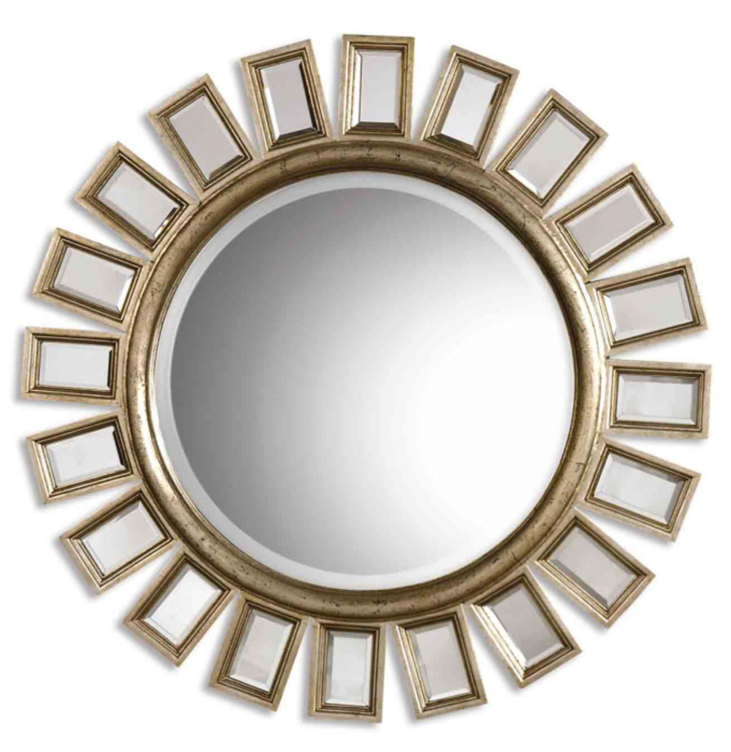 34" Distressed Silver Leaf Finish with Small Mirrors Framed Round Wall
