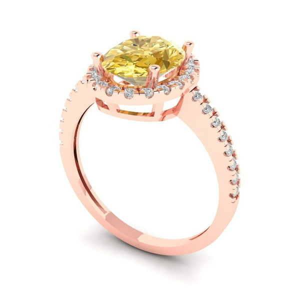 2.27 ct Oval Cut Yellow Moissanite Solitaire with Accents Engagement Ring for Women in 18K Rose Gold