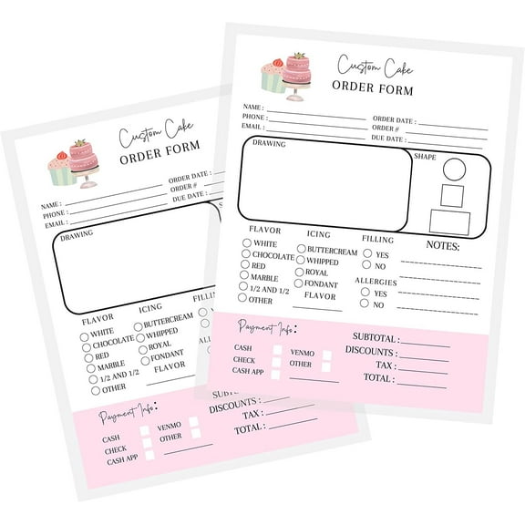 Custom Cake Order Form Sheets  50 pk  for Bakers Dessert Wedding Birthday Party Cake Form Book Bakers Supplies Small Business Planner 8.5x11 inches
