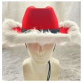 thumbnail image 5 of XEOVHV Christmas Feather With LED Lights Cowboy Hat Red Western Cowboy Red Hat Santa Claus Bristle Trimmed Lights Hat, 5 of 7