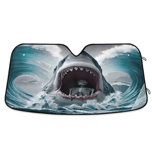 ALAZA Skull in Shark Pattern Car Windshield Sun Shade Foldable UV Ray Sunshade Visor Protector 55 x 27.6in