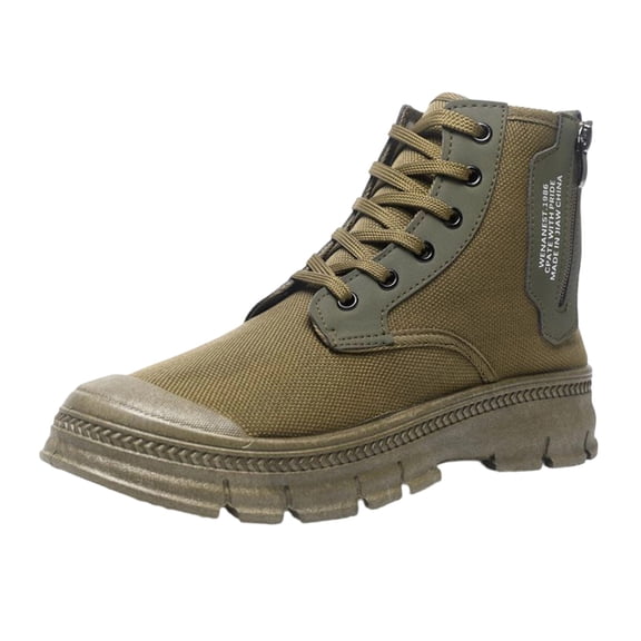 Men's Work Boots Round Toe Lace-Up Side Zipper Thick Sole Canvas Work Shoes