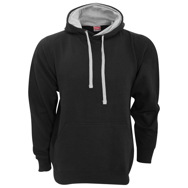 FDM - Sudadera lisa con capucha Modelo Contrast (300 GSM) Hombre/Mujer Unisex - Gym/Correr (Negro/ Gris jaspeado)