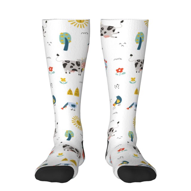 Fotbe Farm Animals Calcetas Divertidas Estampadas para Hombre y Mujer, Calcetas de Algodón hasta la Rodilla para Caminar, Correr, Enfermería y Embarazo
