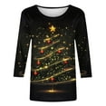 thumbnail image 5 of Xdegoge Sparkle Christmas Tops for Women 3/4 Sleeve Xmas Tree Print Crew Neck T Shirt Dressy Casual Holiday Blouses Tunic Funny Family Party Tee Shirts, 5 of 5