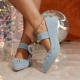 thumbnail image 2 of SCHUHLAND Vintage Denim Pointed Toe High Heels Pumps for Women, Silver Glitter Buckle Ankle Strap Dress Shoes, 2 of 16