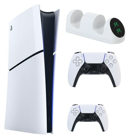 Sony PS5 Slim Digital with Extra White DualSense Controller and Dual Charging Dock