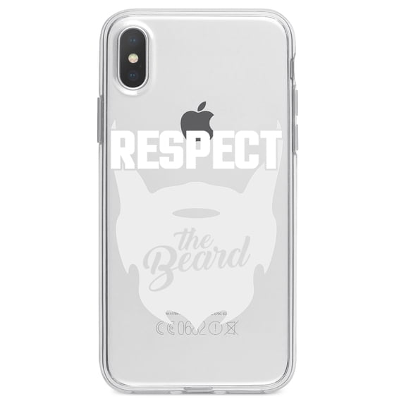 DistinctInk Clear Shockproof Hybrid Case for iPhone XR (6.1" Screen) - TPU Bumper Acrylic Back Tempered Glass Screen Protector - Respect the Beard