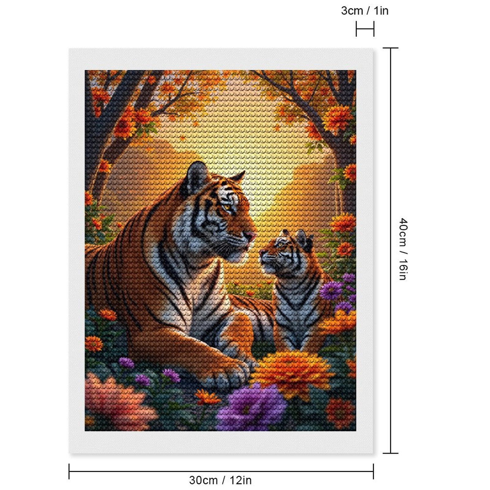 Diamond Art Kits for Adults, Tiger Family Amidst Blossoms 5D Diamond Painting Kits for Adults Beginners, DIY Full Drill Diamond Painting, Gem Art and Crafts 12x16