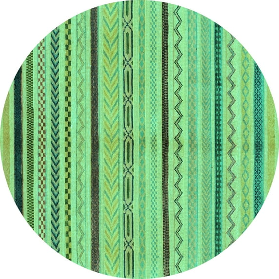 Ahgly Company Machine Washable Indoor Round Abstract Turquoise Blue Modern Area Rugs, 7' Round