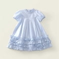 thumbnail image 4 of hoksml Girls Puff Short Sleeve Ruffle Neck Dress, Back to School Outfit for Kids, Breathable Cotton, Soft Tiered Ruffle Hem Dress, 4 of 9