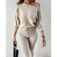 thumbnail image 4 of ZEFORTEX 2 Piece Lounge Outfit 2025 Long Sleeve Knit Pullover Tops Drawstring Pants Set Tracksuit Sweatsuit, 4 of 10