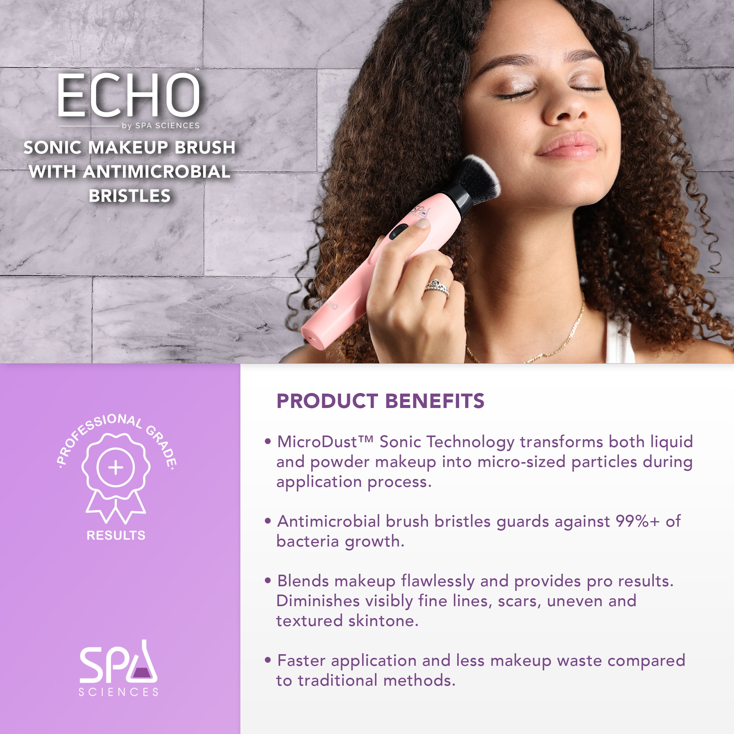 Spa Sciences ECHO, Rechargeable Sonic Makeup Brush for Airbrush Finish