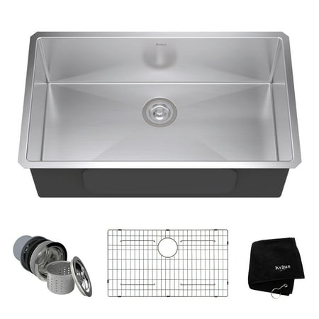Kraus 32 Inch Rectangular Undermount Single Bowl Stainless Steel Kitchen (Best Stainless Steel Undermount Sink)